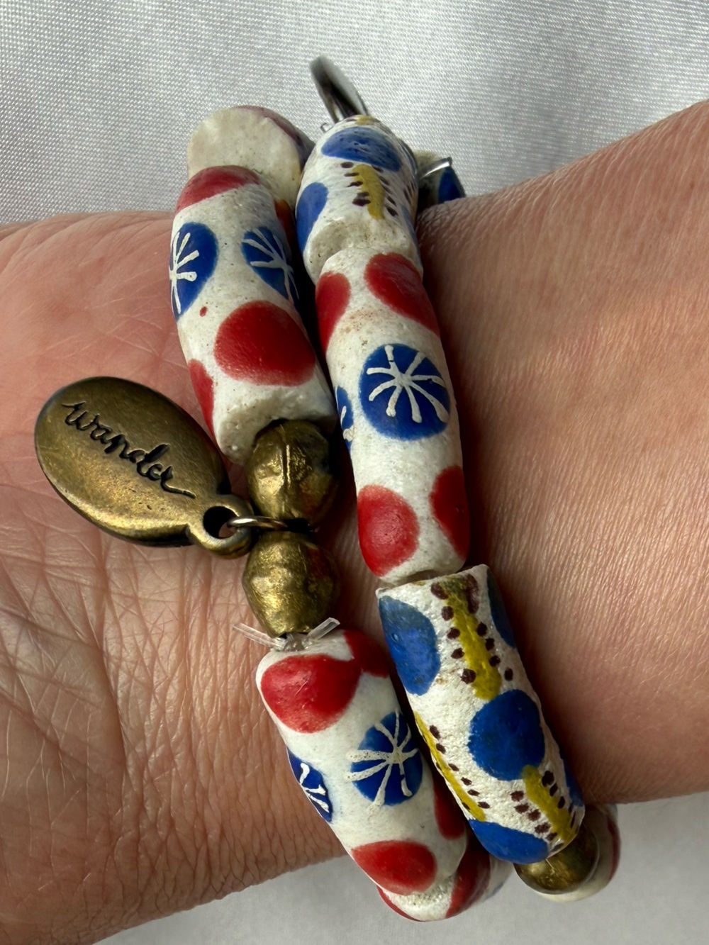 Often Wander African Trade Bead Stretch Bracelet Set 2 EUC